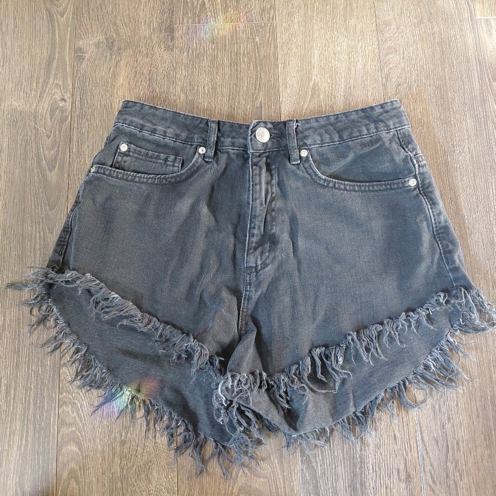 Garage Black Denim Shorts with Frayed Hem